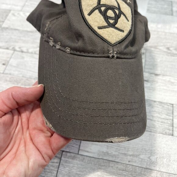 Ariat Men's Distressed Adjustable Strap Back Cap Hat Brown EUC - Picture 10 of 10